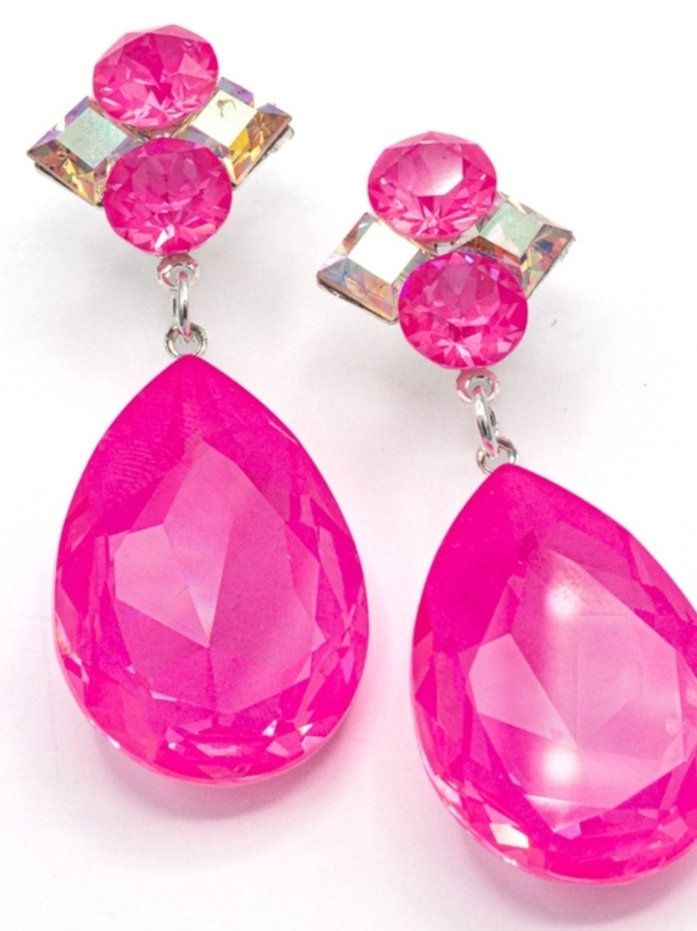 Bold Neon Pink Teardrop Dangle Earrings - Women Jewelry